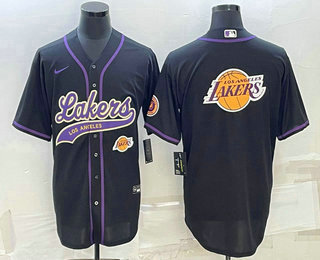 Men's Los Angeles Lakers Black Team Big Logo With Patch Cool Base Stitched Baseball Jersey